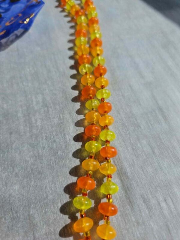 Vintage Flapper style long Orange and Yellow Double Strand lucite Beaded Necklace