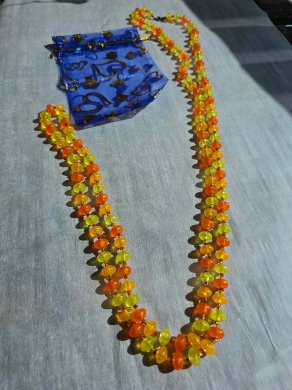 Vintage Flapper style long Orange and Yellow Double Strand lucite Beaded Necklace