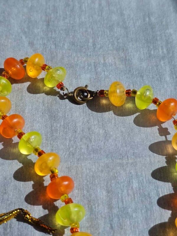 Vintage Flapper style long Orange and Yellow Double Strand lucite Beaded Necklace