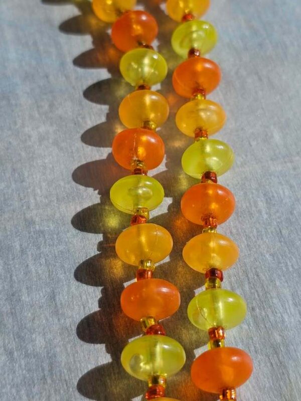Vintage Flapper style long Orange and Yellow Double Strand lucite Beaded Necklace