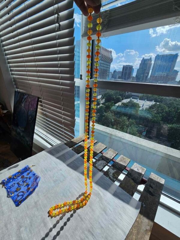 Vintage Flapper style long Orange and Yellow Double Strand lucite Beaded Necklace