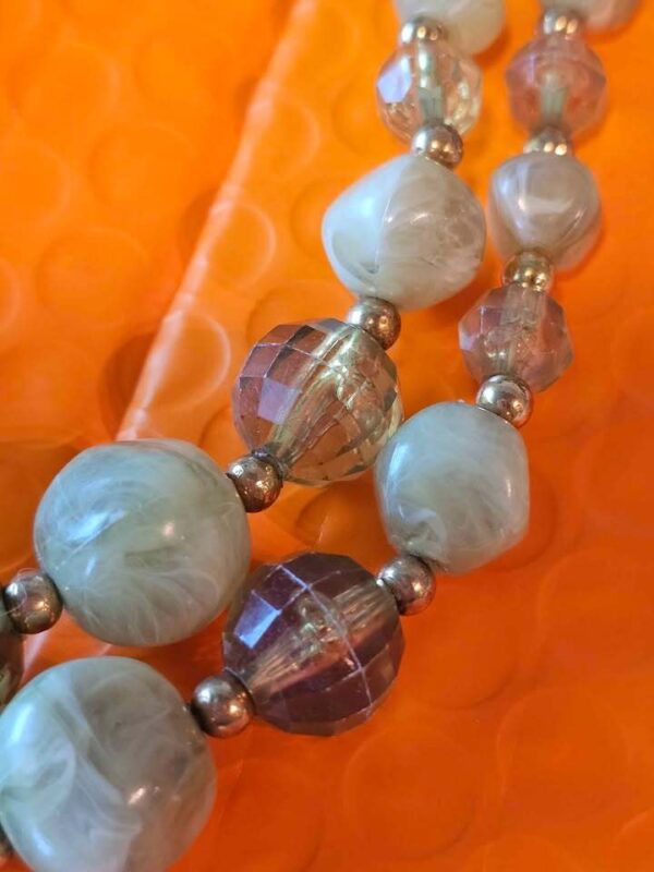 Vintage Double Strand Green and Amber Beaded Necklace