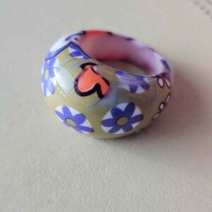 Vintage Floral Resin Chunky Dome Ring Size 9