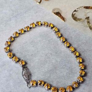 7" Vintage tennis bracelet citrine rhinestone signed Sterling
