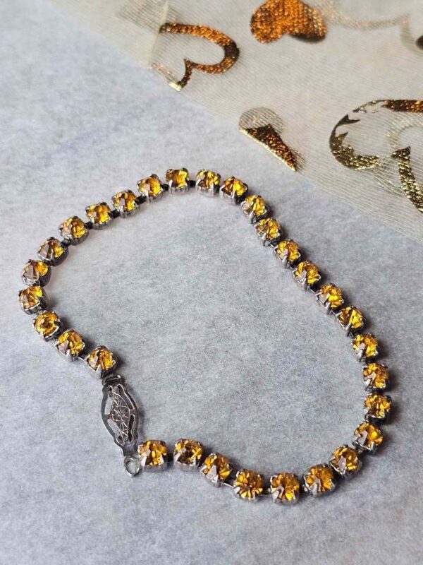 p1-922.jpg 7" Vintage tennis bracelet citrine rhinestone signed Sterling