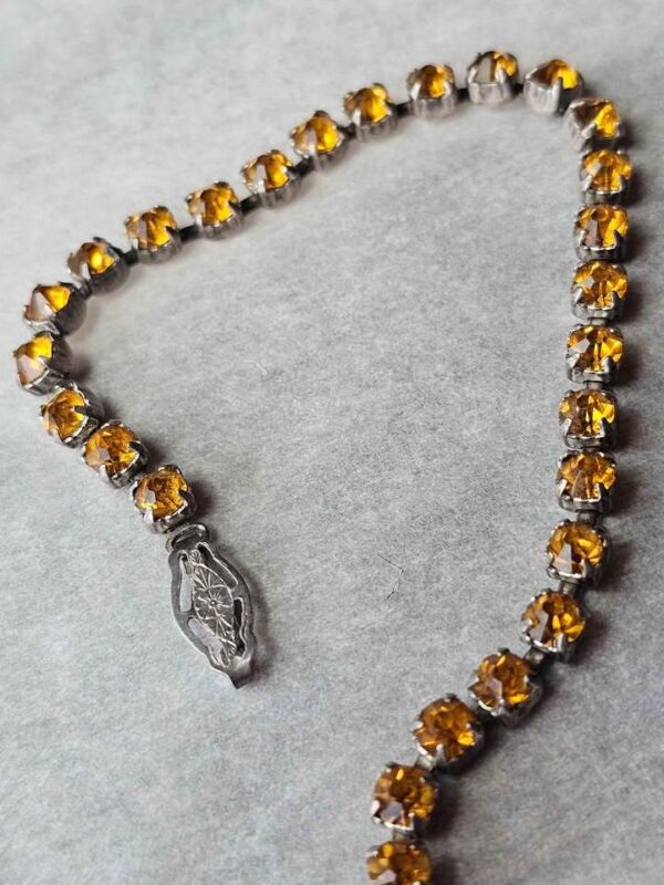 p1-923.jpg 7" Vintage tennis bracelet citrine rhinestone signed Sterling