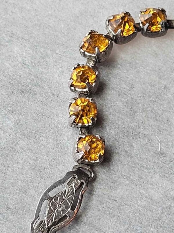 p1-924.jpg 7" Vintage tennis bracelet citrine rhinestone signed Sterling