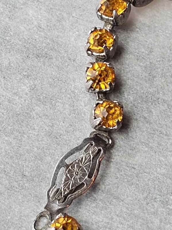 p1-925.jpg 7" Vintage tennis bracelet citrine rhinestone signed Sterling