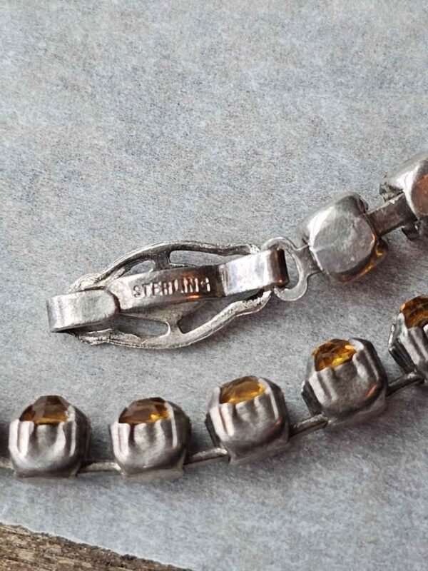 p1-926.jpg 7" Vintage tennis bracelet citrine rhinestone signed Sterling