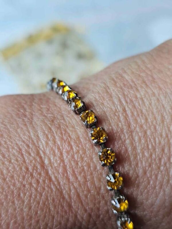 p1-927.jpg 7" Vintage tennis bracelet citrine rhinestone signed Sterling