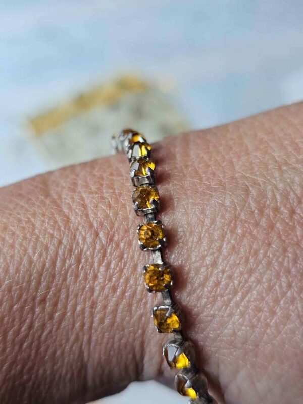 p1-928.jpg 7" Vintage tennis bracelet citrine rhinestone signed Sterling