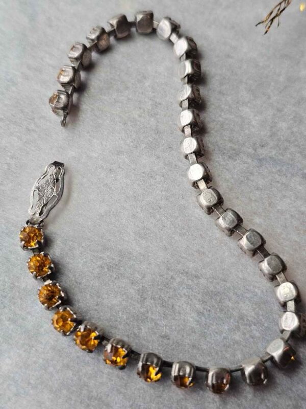 p1-929.jpg 7" Vintage tennis bracelet citrine rhinestone signed Sterling