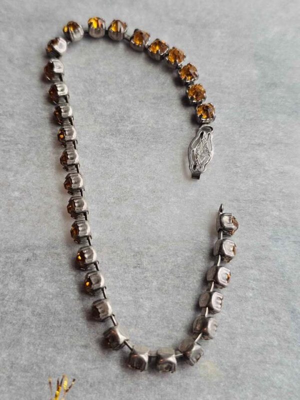 p1-930.jpg 7" Vintage tennis bracelet citrine rhinestone signed Sterling