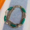 p1-935.jpg Vintage Multi-Strand Gold-Tone Bracelet with Green Beads