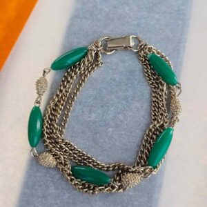 Vintage Multi-Strand Gold-Tone Bracelet with Green Beads