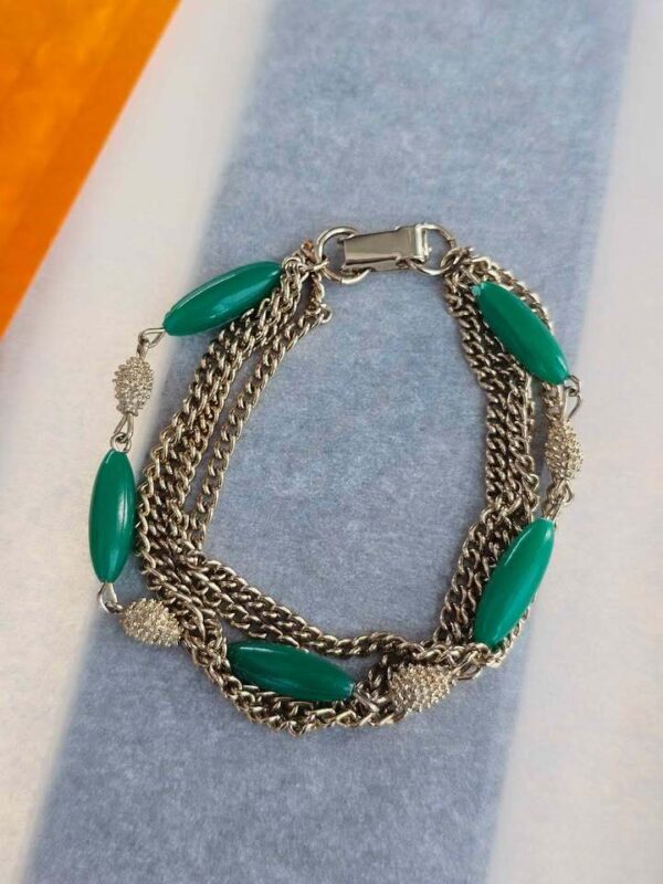 p1-935.jpg Vintage Multi-Strand Gold-Tone Bracelet with Green Beads