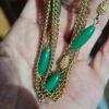 p1-936.jpg Vintage Multi-Strand Gold-Tone Bracelet with Green Beads