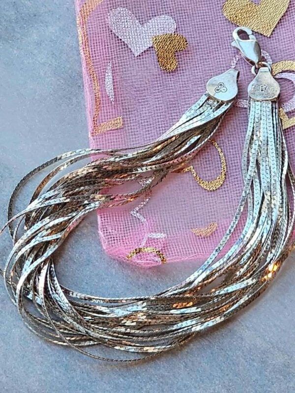 Gorgerous 7.5" Vintage Multi-Strand Italy 925 Silver Herringbone Bracelet