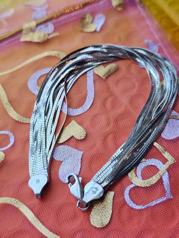 Gorgerous 7.5" Vintage Multi-Strand Italy 925 Silver Herringbone Bracelet
