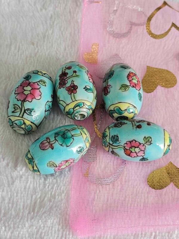 Set of 5 Vintage Floral Ceramic Oval Beads