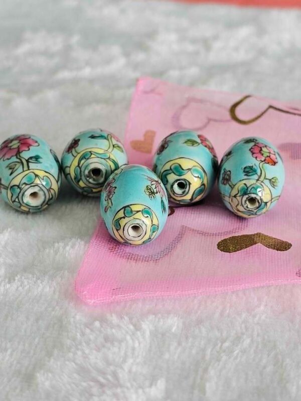 Set of 5 Vintage Floral Ceramic Oval Beads