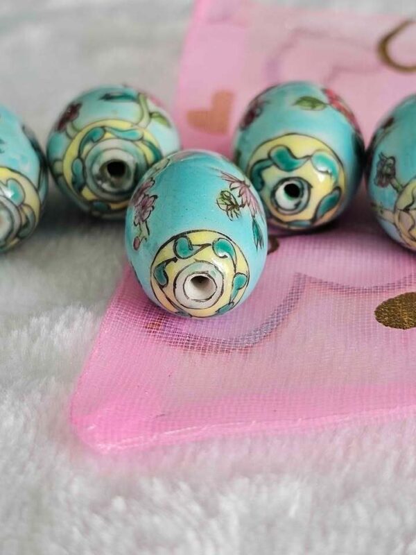 Set of 5 Vintage Floral Ceramic Oval Beads