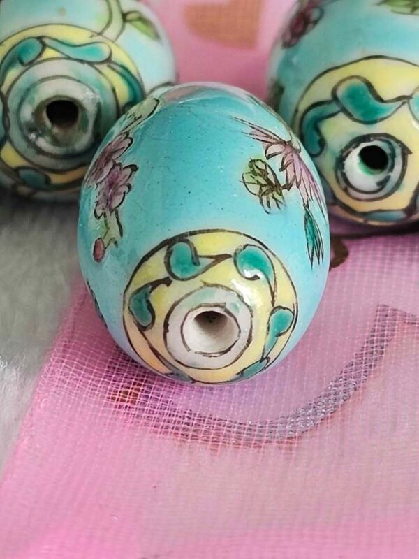 Set of 5 Vintage Floral Ceramic Oval Beads