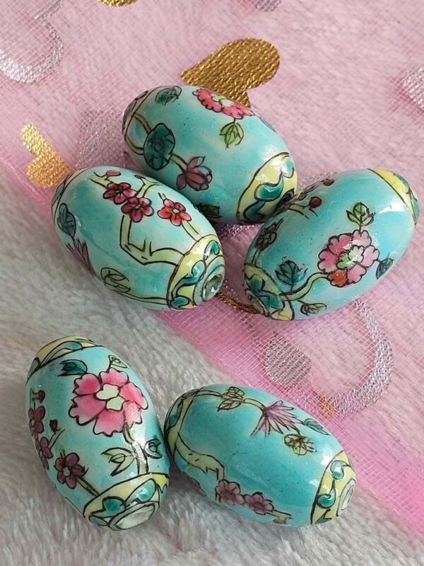Set of 5 Vintage Floral Ceramic Oval Beads