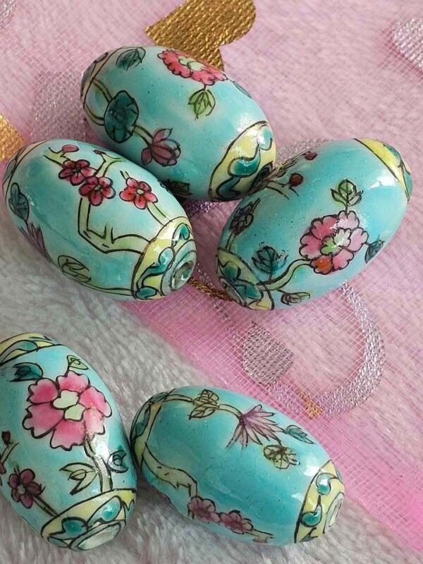 Set of 5 Vintage Floral Ceramic Oval Beads